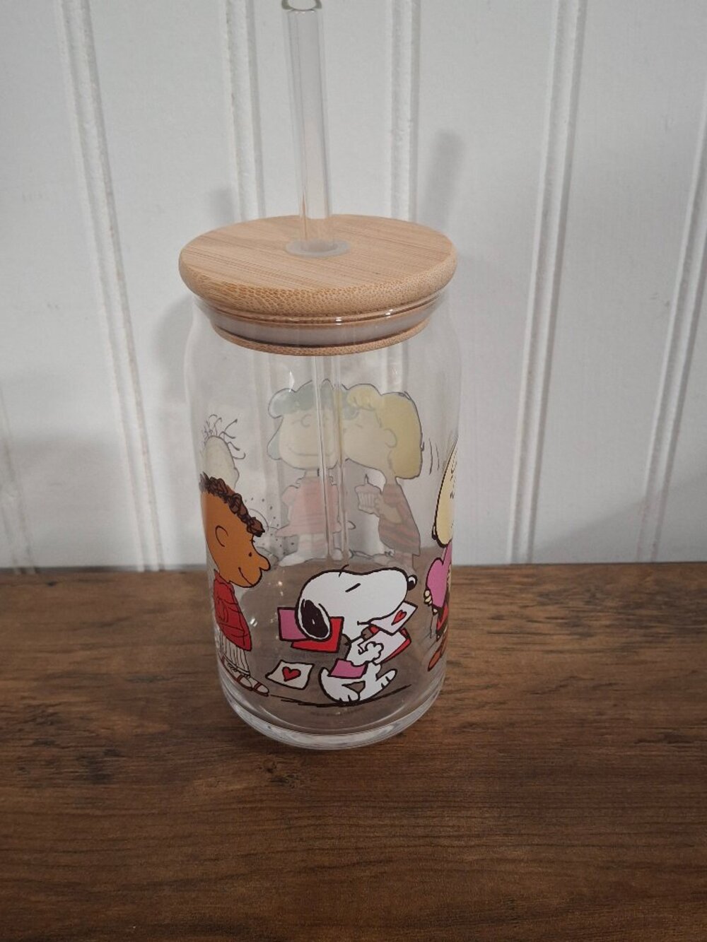 NWOT Peanuts Glass Tumbler Lid Straw Charlie Brown & Friends 16oz